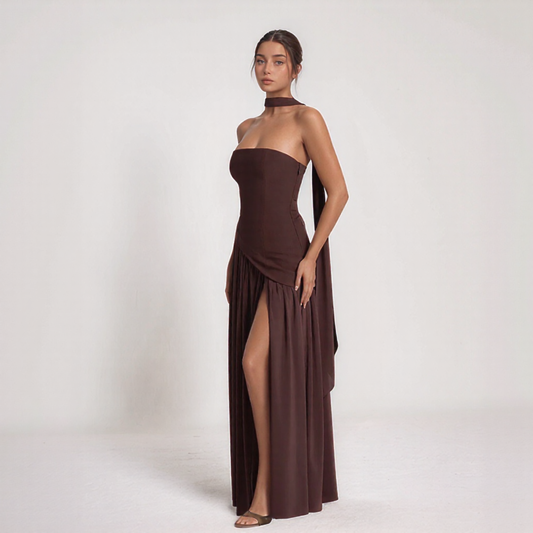 corset maxi dress with slit Ladivine CD997 Size 14 Dusty Rose Long Shimmer sheer lace corset Long puff sleeve Dress Slit Formal Gown
