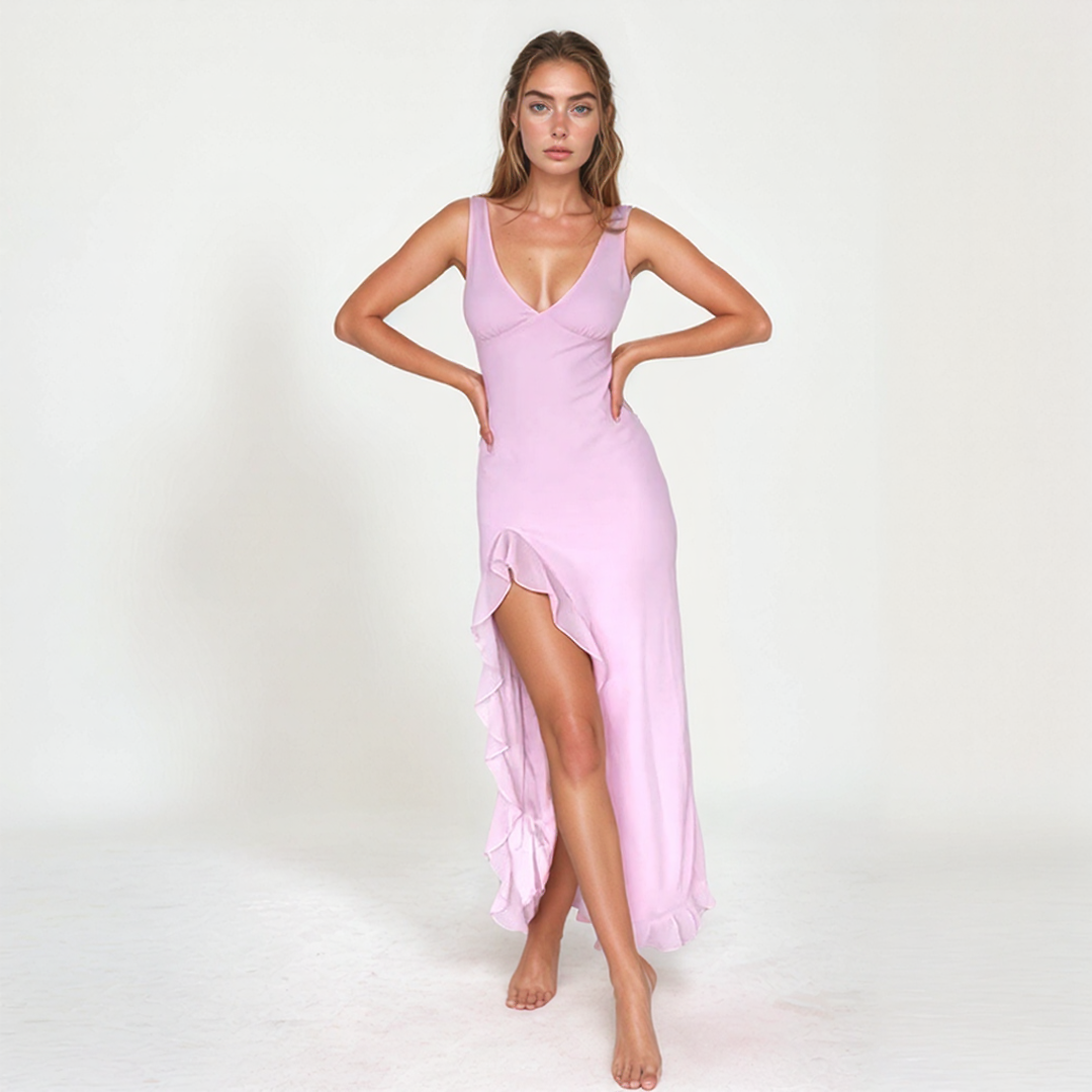 Maxi Dress with Ruffle Trim and Slit3